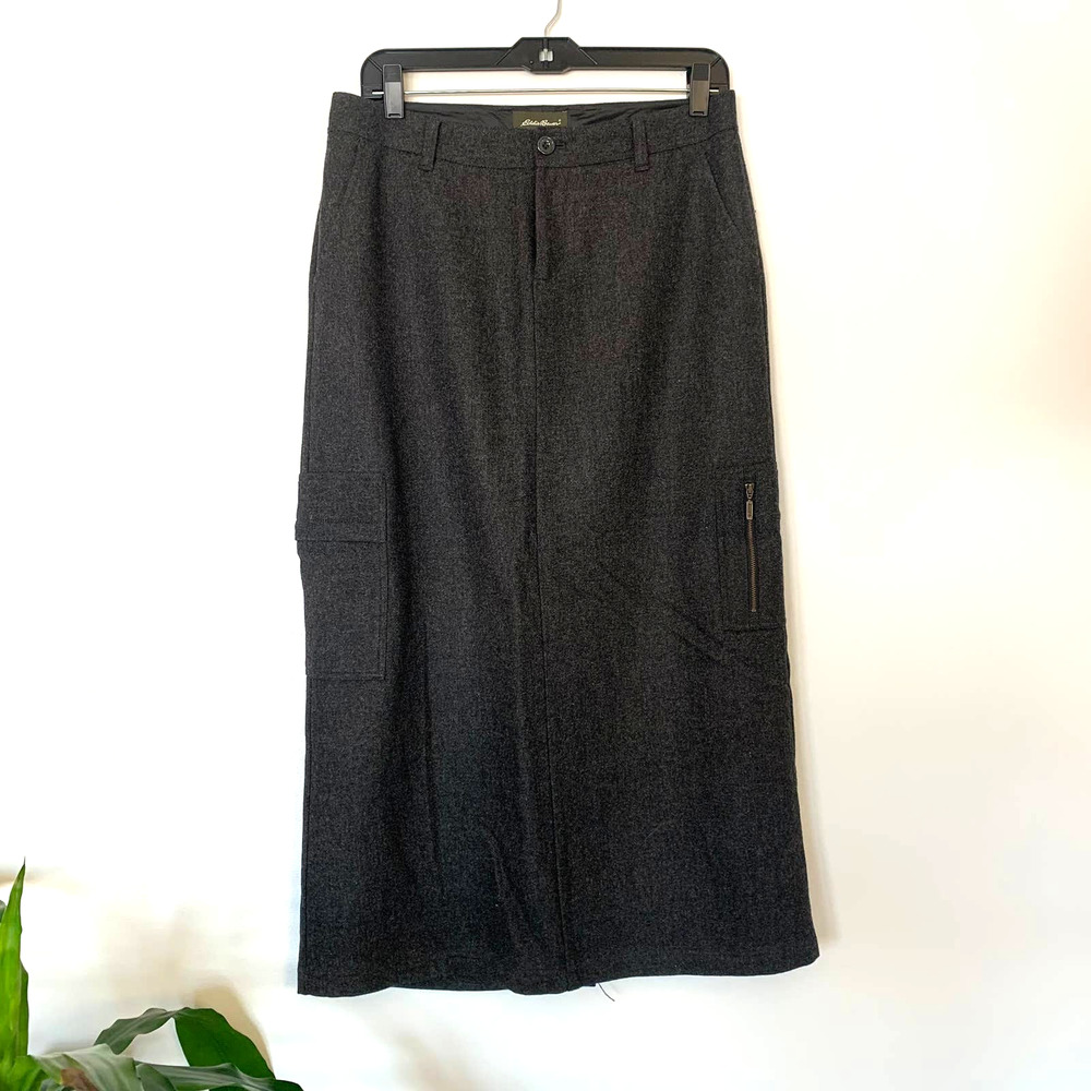 Eddie Bauer Wool Gray Midi Skirt Size Petite 8